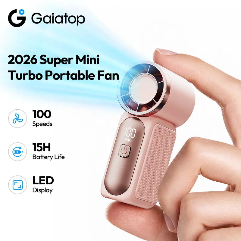 GAIATOP HF-18 Mini Portable Handheld Cooling Fan - High Velocity, 1-100 Speed Turbo, 15H Long Battery Life, Digital Display, LED Light, USB Rechargeable, USB Port, Hot Flash Relief, Eyelash Drying, Face+Neck Airflow, Multifunction Home Appliance