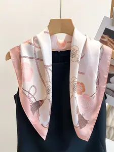 Rose Elegance Butterfly Print Silk Scarf Shawl, All-Season Loose Fit Sun Protection Neck Wrap, Versatile Women's Headscarf