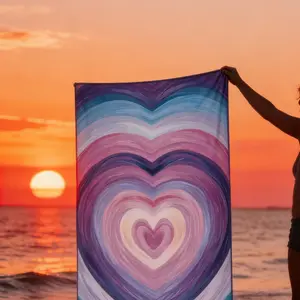 Super Soft Large Heart Stripe Beach Towel, Fast Dry Microfiber, Strong Absorbency, Strong Wrapping Design, Perfect for Beach and Pool Use