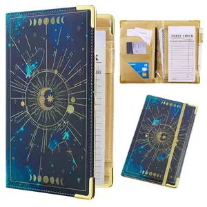 Server Book, Waitress Book Black Server Books for Waitress Waiter Book with Money Zipper Pocket with Moon Sun Design