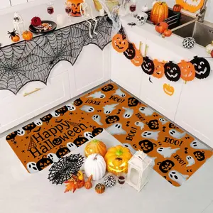 2/3pcs Halloween Ghost, Pumpkin Head, Bat Pattern Kitchen Carpet Floor Mat, Happy Halloween Kitchen Non slip Floor Mat, Suitable for Kitchen, Entrance Door, Laundry Room, Bathroom, Living Room, Room Halloween Decoration Floor Mat
