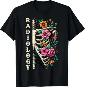 100% Cotton Radiology Skeleton Floral Radiologic Technologist Tech T-Shirt
