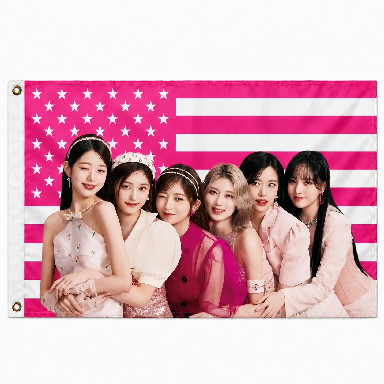 IVE Kpop Girl Group Flag 3x5 Ft, DIVE Fan Photo Banner with Pink American Design, Decorative Wall Display for Bedroom, Dorm, Studio or Music Room, Concert Watch Party Backdrop, Unique Gift for Teens, Collectors and Pop Fans
