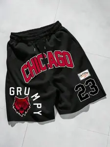 American City Style Shorts, Chicago Print, Vintage Sports Trend, Team Logo Streetwear, Casual Fitted Shorts for Daily Wear