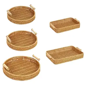 Handmade Eco-Friendly Imitation Rattan Woven Storage Baskets - French Country Decor Tray for Home Organization, Bread & Fruit Storage