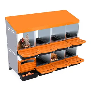 8-Compartment Chicken Nesting Box with Lid Cover, Roll-Away Design for Easy Egg Collection, Durable & Protective - Perfect for Laying Hens, Orange