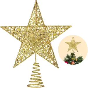 Glitter Gold Hollow Star Christmas Tree Topper for Xmas Tree Decoration