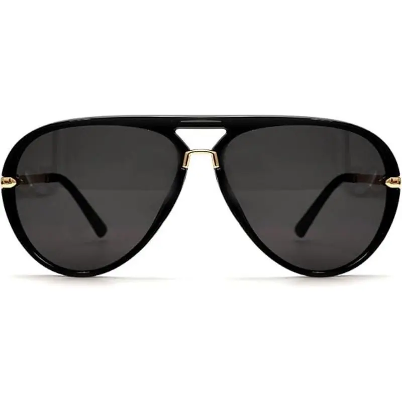 Black Aviator Sunglasses for Men & Women, Classic Pilot Shades with UV400 Protection and Gold Trim, Vintage Double Bridge Eyewear, Anti Uv Glasses, Modern Sunglasses, Black Sunglass Aviators