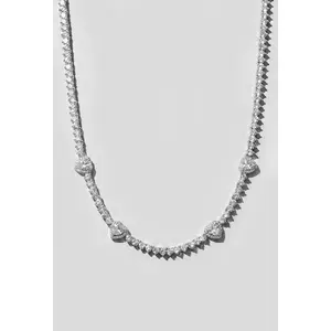 Silver White Heart Tennis Necklace