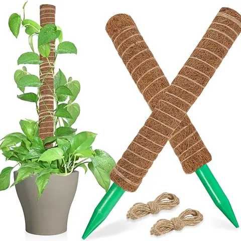2 Pcs 15.7" Moss Totem Poles for Monstera, Coco Coir Plant Support Stakes with Jute String for Climbing Indoor Potted Plants