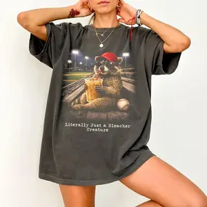 Comfort Colors Literally Just a Bleacher Creature T-Shirt, Funny Raccoon Drinking Iced Coffee Tee, Ballfield Dark Shirt, Baseball Mama Tee