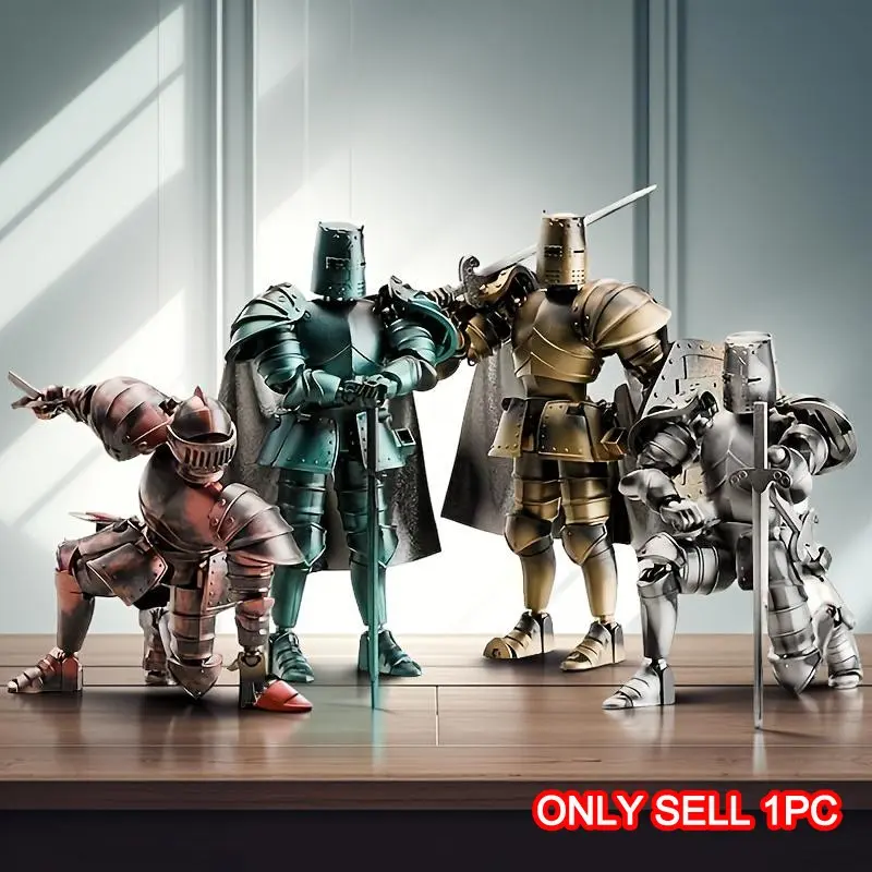 Medieval Knight Poseable Action Figure Set, Vintage Armor Warrior with Abs Material, Shield & Extended Weapon Bag, DIY Decor Collectible Gift, Model Figure