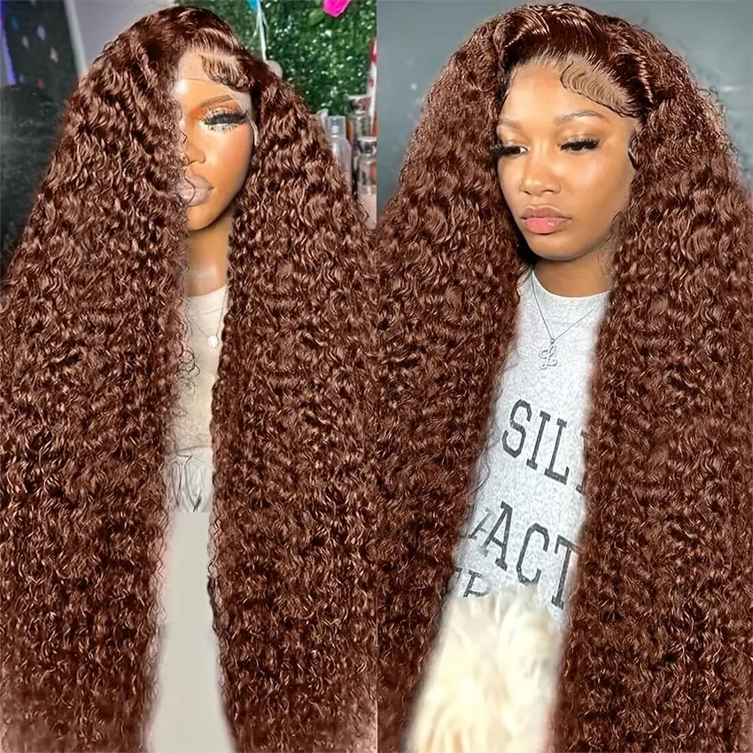 13x6 Chocolate Brown Lace Front Wig Human Hair Wigs For Women 180% Density HD Deep Wave Lace Frontal Wigs Curly Chocolate Brown Wig Human Hair Pre Plucked With Baby Hair Colored