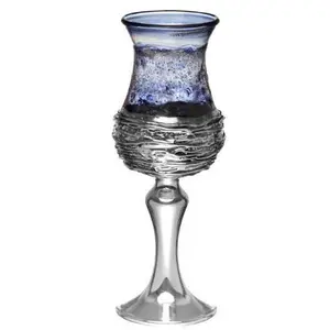 Sterling Silver and Blue Glass Curvy Kiddush Cup