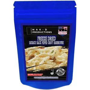 MAK D Productions Freeze Dried Meal - Breakfast - Pork - Sausage Black Pepper Gravy Hashbrowns - Gourmet Recipes by a Sullivan University (Louisville, Kentucky) Culinary Chef Graduate - NEVER BLAND TASTING - MADE IN THE USA