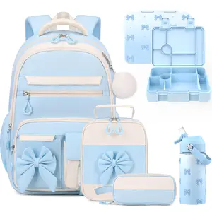 SIMILOVE Girls 5PCS Backpack Set - 14oz Insulated Water Bottle, Bento Lunch Box, Lunch Bag, Pencil Case - Cute School Bookbag for Elementary Students (Party Gift Supplies)
