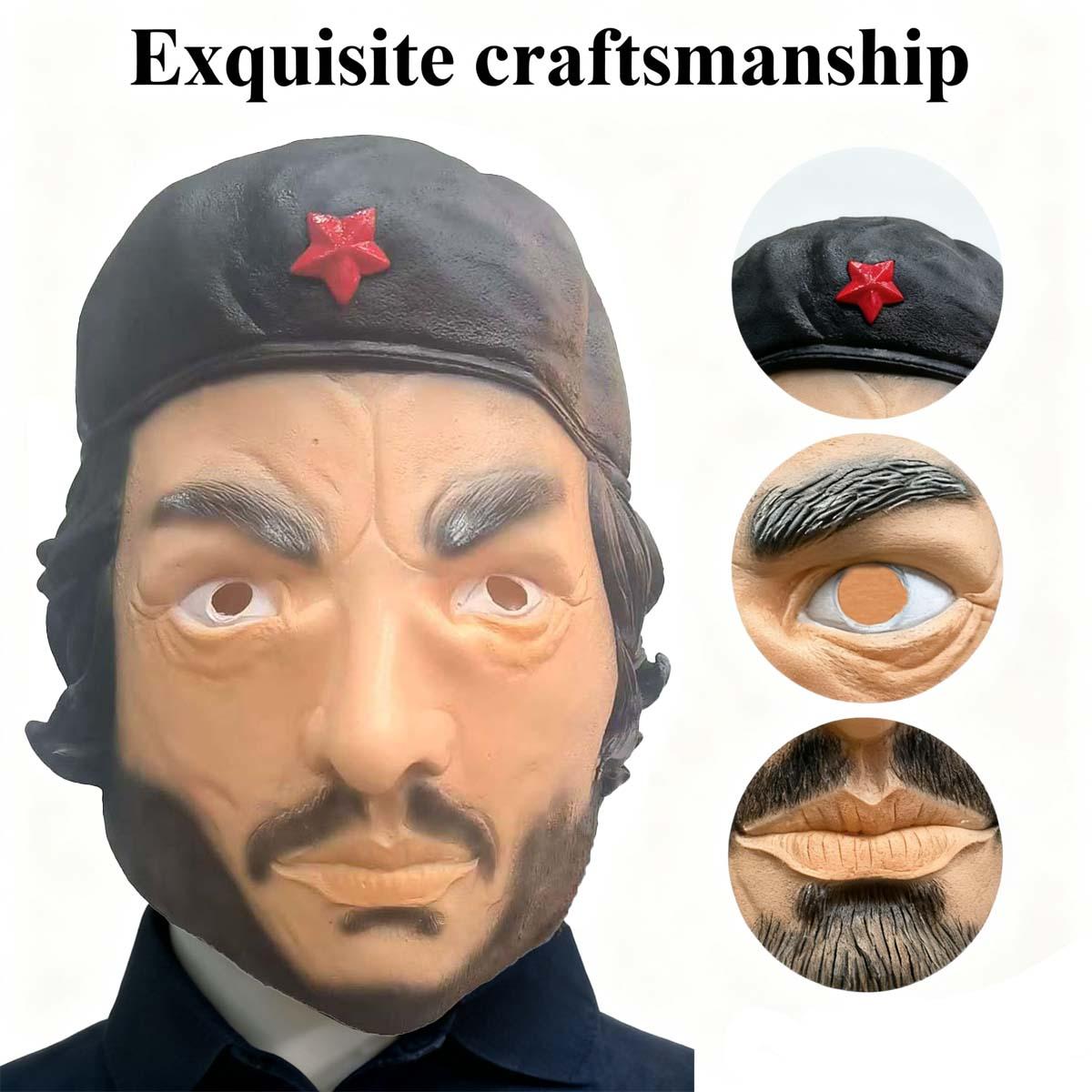 Che Guevara Latex Mask, Iconic Revolutionary Cosplay Prop, Halloween Costume for Adults unique festival gift