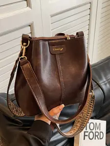 Vintage Crossbody Bag with Adjustable Strap, Elegant Solid Color Handbag, Organized Compartments, Ideal for Commute and Daily Use, Crossbody Shoulder Purse
