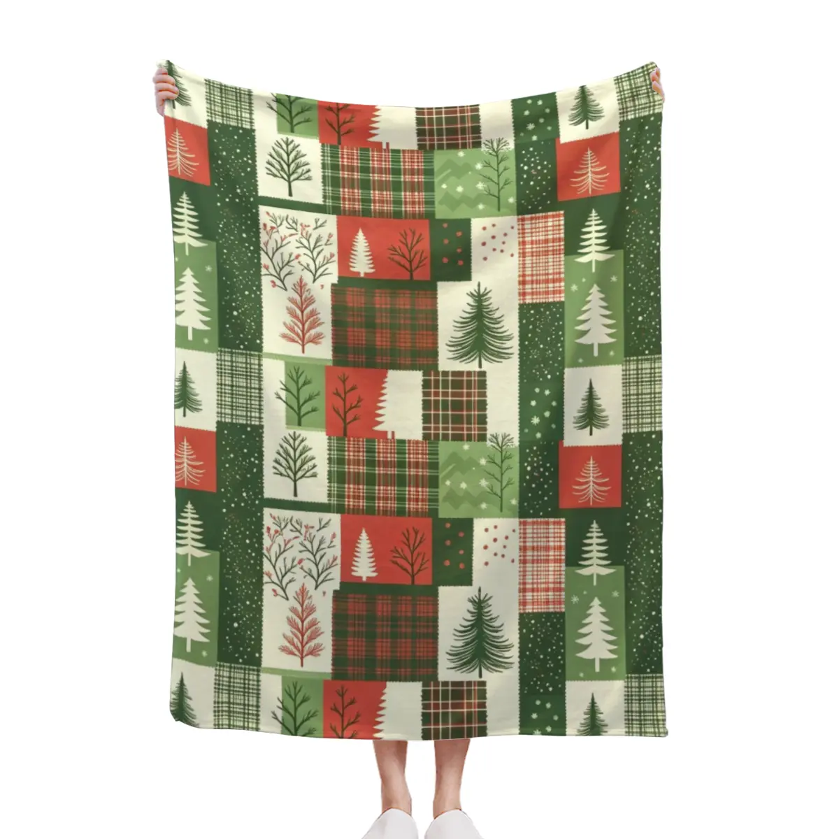 Christmas Throw Blanket, Farmhouse Christmas Tree Plaid Blanket, Rustic Holiday Blanket with Evergreen Tree Pattern, Cozy Winter Throw for Couch Sofa Bed, Vintage Xmas Home Decor Gift, Soft Warm Blanket for Christmas Season