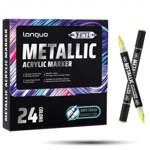 Languo Dual-Head Metallic Acrylic Marker Set, Drawing Pens with Brush Tip & Fine Tip, Ideal for Adults, Artists, DIY Art, Textiles, Rocks, Wood, Plastic, Glass, Metal, Eggshell Painting, Vibrant Creative Design Craft