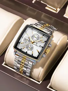 Men's Business Fashion Rectangle Dial Analog Quartz Watch, Business Fashion Watches, High End Watch, Fashion Watch for Party, Daily Clothing Decor, Trendy All-match & Exquisite Watch for Birthday Gift with Box