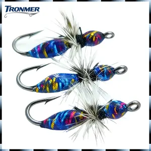 3pcs Realistic CDC Feather Trout Fly Fishing Hooks Suitable for Panfish, Dry Wet Fly Suitable for Stream Lake, Freshwater Saltwater, Griffith's Gnat Ant Nymph with High Visibility Ultralight for, Dry Fly Wet Fly for Targeting Trout and Panfish