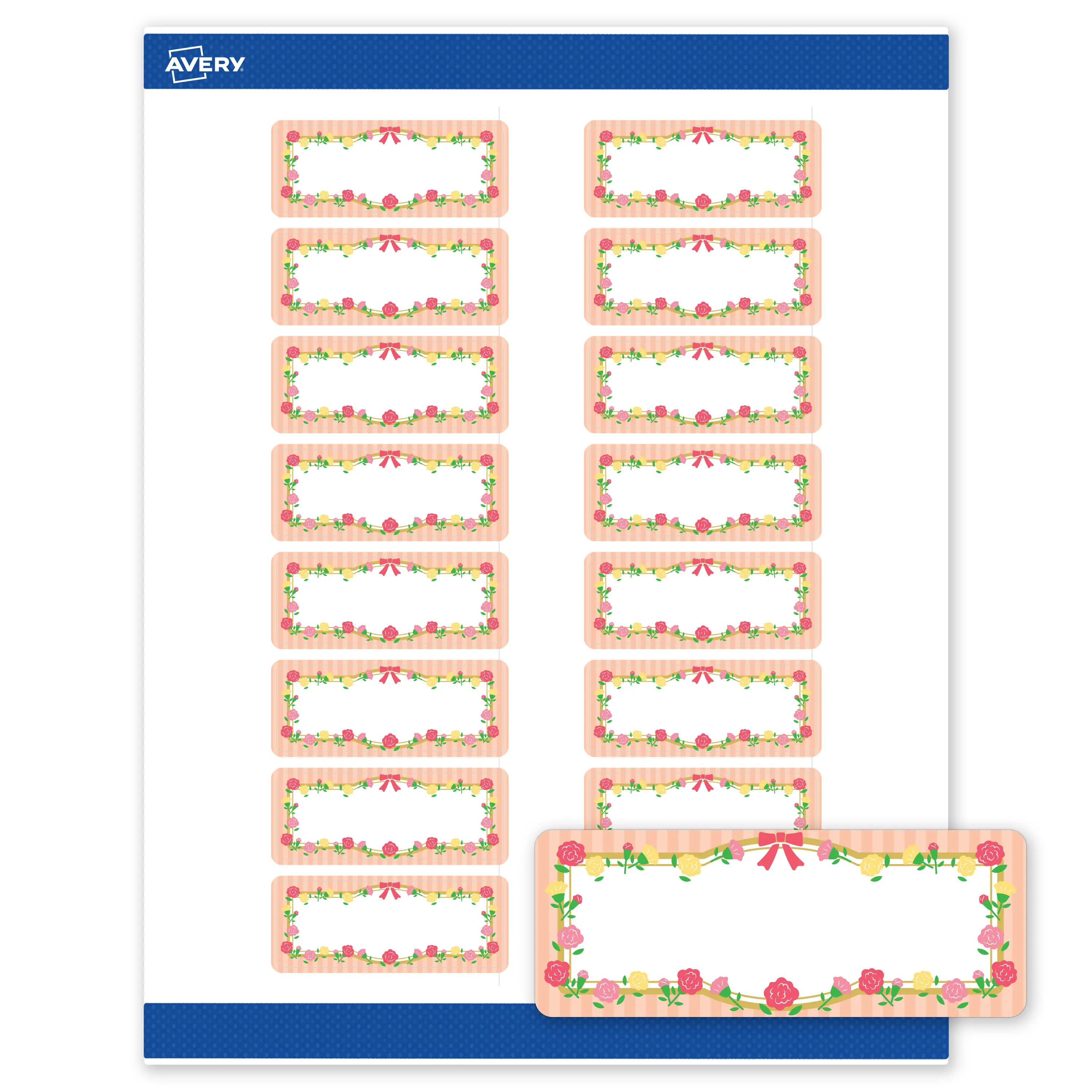 Avery® Printable Address Labels, 1" x 2-5/8", Matte White, Sure Feed® Technology, Pre-printed Gold Frame, Ribbon, Roses & Stripes Design Great for Weddings, Laser & Inkjet Compatible, 320 Total
