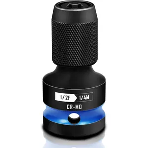 Quick Release Impact Bit Holders 1/2-Inch Square Drive to 1/4-Inch Hex Socket Adapter, CR-MO Steel, Blue