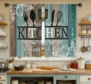 HarleyLand 2pcs Farmhouse Kitchen Window Curtains for Kitchen, Retro Art Decor Style Curtains for Kitchen Living Room Bedroom Bathroom Playroom, Window Treatment Blackout Privacy Protection Rod Pocket, Drape Home Decor.