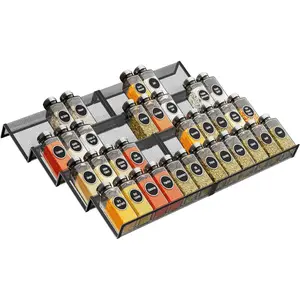 Spice Drawer Organizer, 8 Piece Metal Mesh Expandable from 10.75" to 21.5" Insert, for Drawer/Countertop