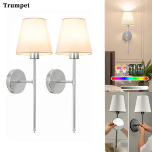Upgrade Version 2-Pack Adhesive No-Drill 48cm Fabric Wall Lamp, Indoor Lighting, RGB Bulb, Remote Dimming, Timer, //crom Color Options