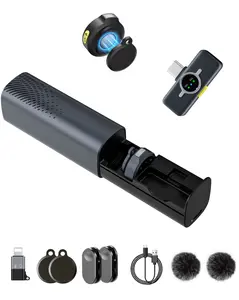 2Pack Wireless Lavalier Microphone for iPhone iPad Android with Charge Case, Mini Clip/Magnetic Mic for Lightning/USB-C Smart Device Video Recording, Vlogging, YouTube, Interviews, 300FT