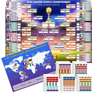 2026 World Soccer Cup Extra Large Schedule Poster 43"x32", 2Pcs Merchandise with 600 Flag Stickers and Predict Champion Poster, Tournament Wall chart for Soccer Fans Gifts Party Decorations