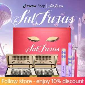 [New Definition of Eyelashes] – Say goodbye to traditional old eyelashes! Sulfuras New Lashes Kit: Short Spirit+Angel style,invisible band,built-in mirror.Wispy lash clusters 10-16MM,natural waterproof DIY individual extensions,long-lasting manga makeup