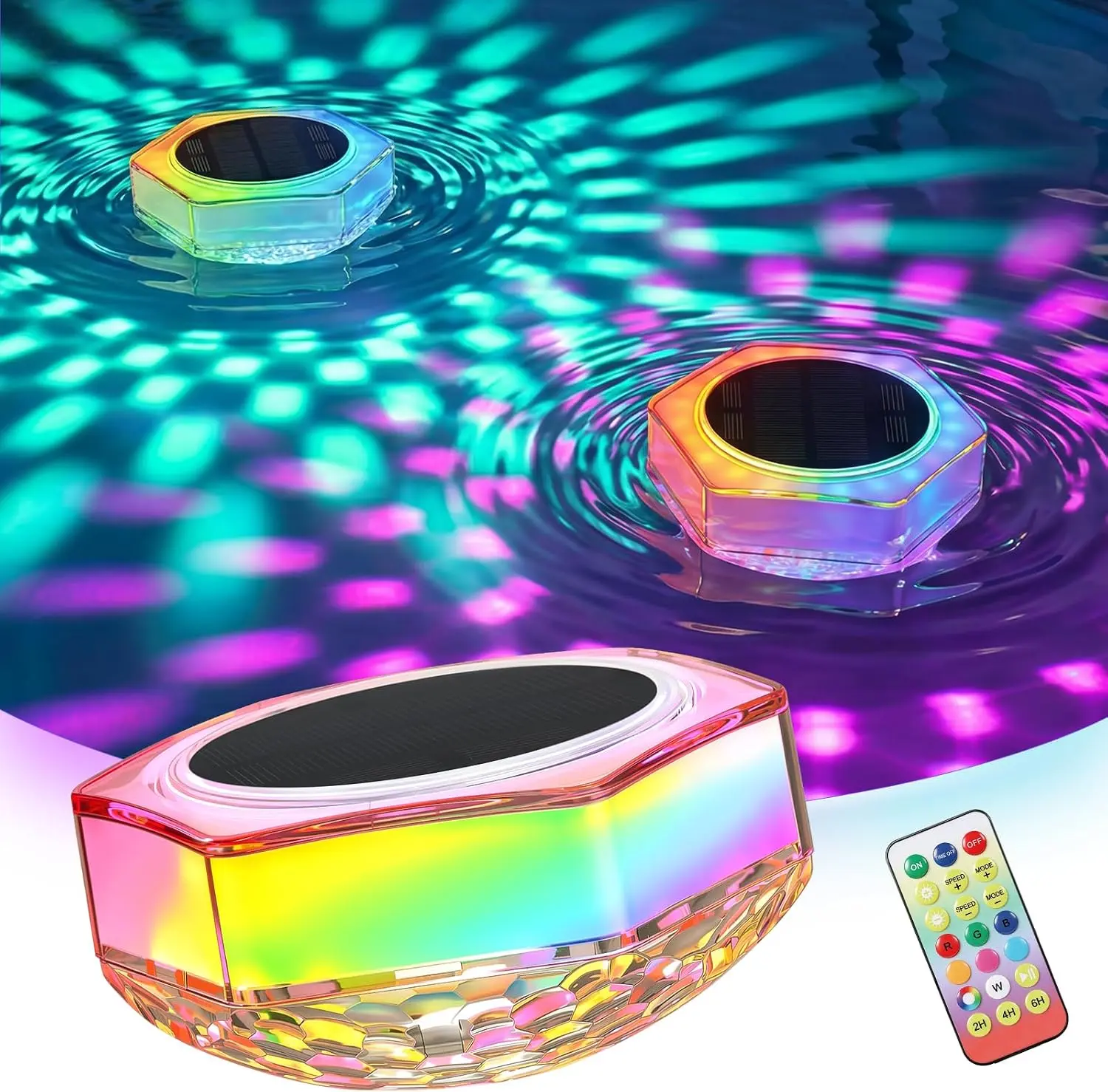 Solar Pool Lights, IP68 Waterproof Floating Hexagonal Pool Light