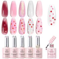 6Pcs 5Colors Builder Gel+Heart Top Coat