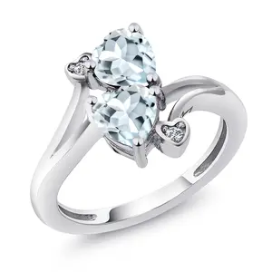 Gem Stone King 925 Sterling Silver Double Heart Promise Ring for Women | 6MM Gemstone Birthstone with 1.5MM White Lab Grown Diamond Accents | 2-Stone Fine Jewelry for Engagement Wedding Anniversary | Size 5-9