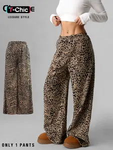 Women's Fashion Leopard Print Corduroy Pants, Loose Fit, Long Leggings, Casual Style, Comfortable and Stylish, Perfect for Daily Wear, Casual Streetwear Pants, Bohemian Trousers