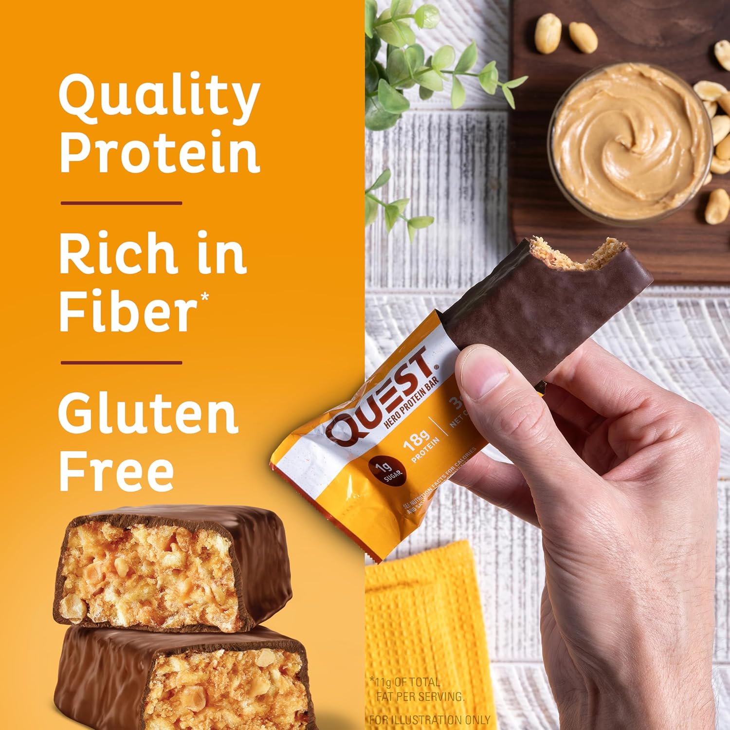 Quest Nutrition Crispy Chocolate Peanut Butter Hero Protein Bar, 18g Protein, 1g Sugar, 3g Net Carb, Gluten Free Protein Snack, Keto Friendly, 12 Count Quest Nutrition Crispy Chocolate Peanut Butter Hero Protein Bar, 18g Protein, 1g Sugar, 3g Net Carb, Gluten Free Protein Snack, Keto Friendly, 12 Count