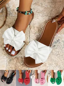 Women's Bow Decor Slip on Flat Sandals, Bowknot Design Sandals, Casual Outdoor Beach Sandals, New Trendy Sandals for Summer
