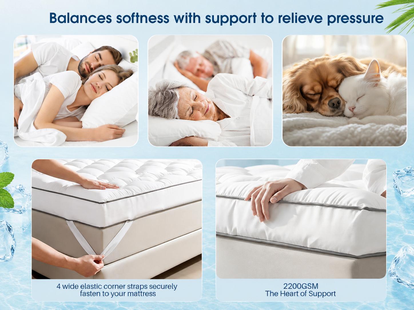 Raybee 3&4 Inch Ultra-Thick Soft Mattress Topper-2200GSM! Cooling Fabric & Memory Foam & Microfiber Hybird Mattress Pad for Back Pain Relief , Soft Fluffy Supportive Pressure Relief Mattress Pad for Bedroom,Dormitory, Guestroom【DealsforYouDay】 Raybee 3&4 Inch Ultra-Thick Soft Mattress Topper-2200GSM! Cooling Fabric & Memory Foam & Microfiber Hybird Mattress Pad for Back Pain Relief , Soft Fluffy Supportive Pressure Relief Mattress Pad for Bedroom,Dormitory, Guestroom【DealsforYouDay】