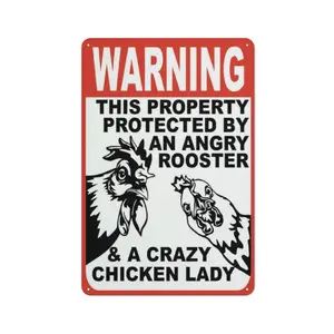 Funny Chicken Coop Warning Sign, Angry Rooster Sign, Crazy Chicken Lady Gift, Farm Warning Sign, Chicken Decor, Funny Farm 8x12in Metal Thin Sign wall outdoorfun