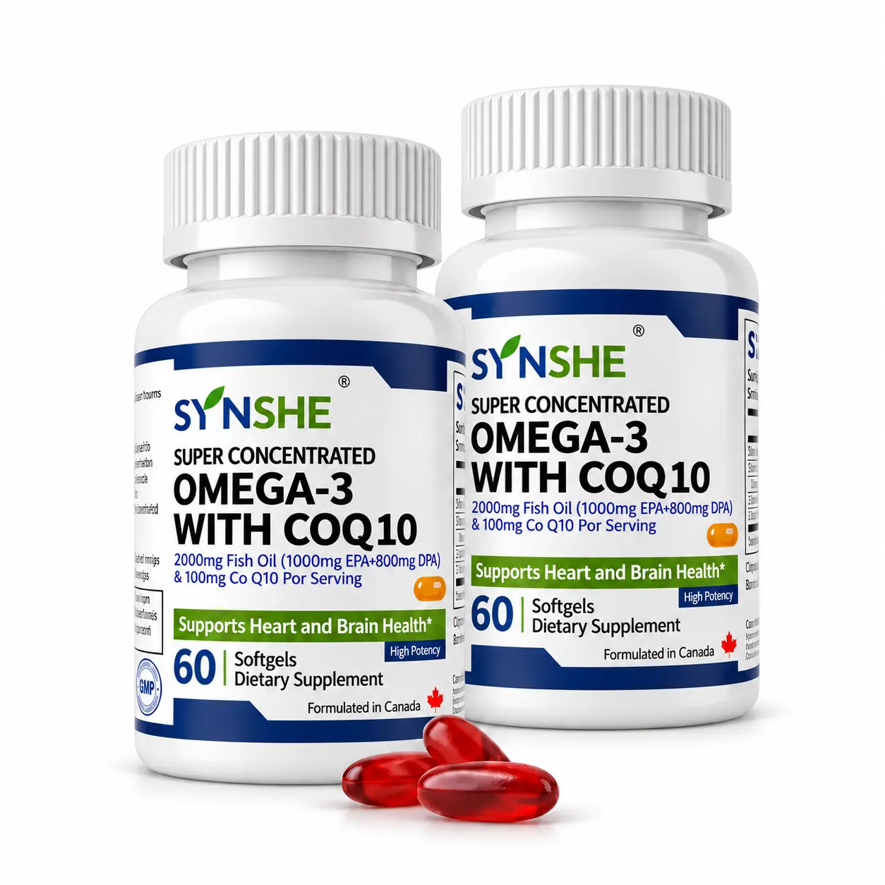 SYNSHE Omega-3 Fish Oil with CoQ10 2-Pack – 90% Concentration, 1800mg EPA+DHA + 100mg CoQ10 per Serving, Supports Heart Health, Brain Function & Cellular Energy