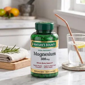Nature’s Bounty Magnesium 500 mg Tablets, High Potency Magnesium Supplement 200 Count, Supports Bone Muscle Nerve Health, Whole Body Support, Easy to Swallow, Made in USA