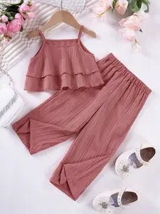 Toddler Girl's Striped Print Crop Tank Top & Wide Leg Pants Two-Piece Set, Striped Sets, Cute Casual Round Neck Sleeveless Top & Palazzo Trousers for Summer, Kids Clothes for Daily Wear, Kids Outfit, Baby Clothing