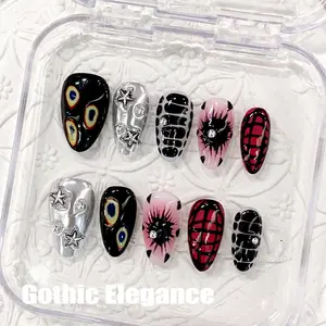 CuraTique | Gothic Elegance 10PCS Handmade Press On Nails REUSABLE 3D Gel spring/summer 2025 / Prom