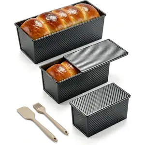 3-Piece Loaf Pan with Lid Set – Non-Stick Carbon Bread Pan with Bottom Vents – Includes Large (12.4"), Medium (8.2") & Mini (6.3") Sizes plus – Classic Black