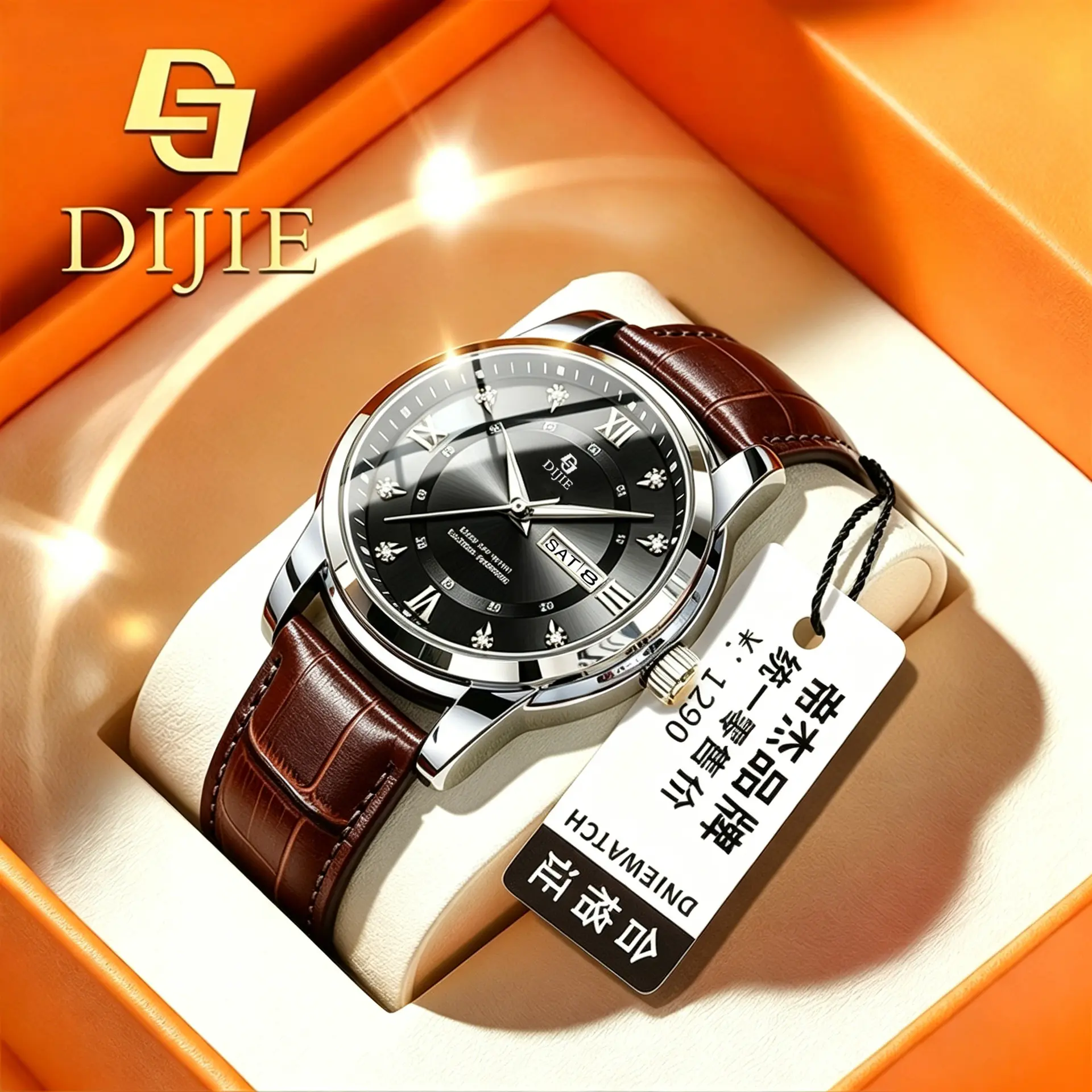 New quartz watch for men with leather strap, men's waterproof and luminous quartz watch