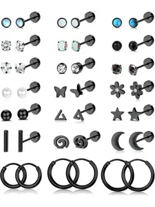 21Pairs Steel Flat Back Studs Earrings Hypoallergenic 20G Screw Back Nap Stack Cartilage Earring Stacks Stud Earrings Jewelry