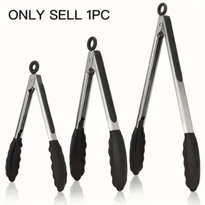 1PC Tongs For Cooking, Kitchen Tongs With Silicone Tips, High Heat Resistant Locking Tongs, Heavy Duty, Great Grips, 7, 9, 12 Inches, Black